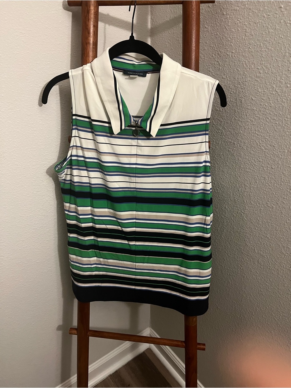 Tommy Hilfiger Sleeveless Striped Polo Tank in Green, White & Navy